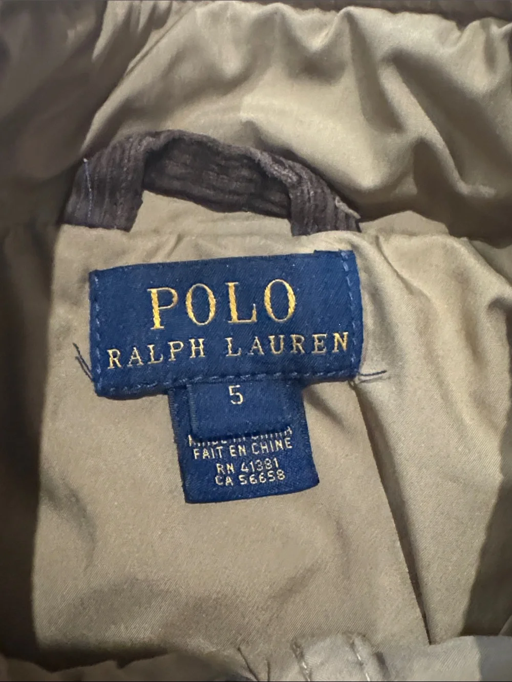 Polo by Ralph Lauren Beige Khaki Boys Size 5 Quilted Kids Puffer Jacket